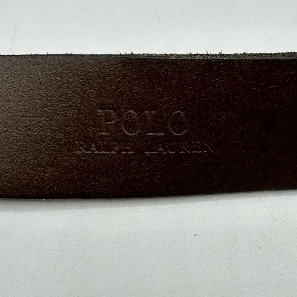 Polo Ralph Lauren Full Grain Leather Brown Belt Brass Buckle Size 38